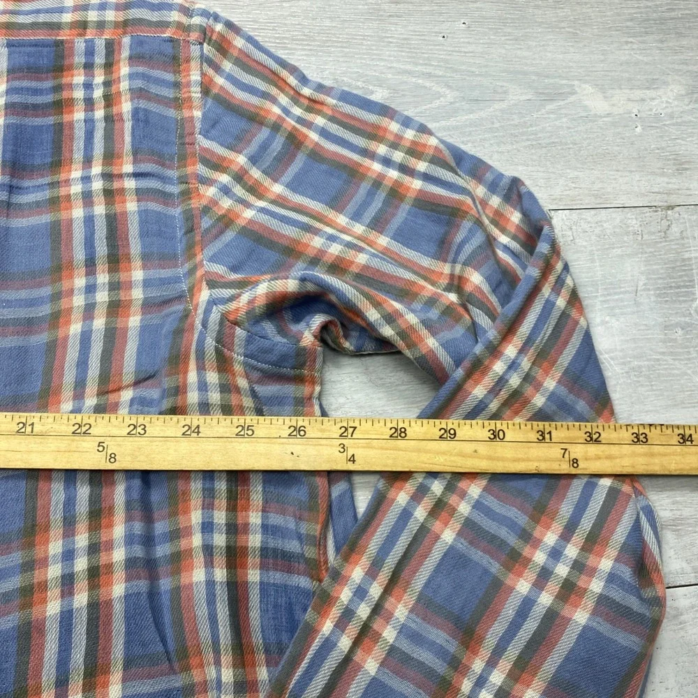 Polo Ralph Lauren Flannel Shirt Mens XXL Blue Orange Plaid Untucked Fit Cotton